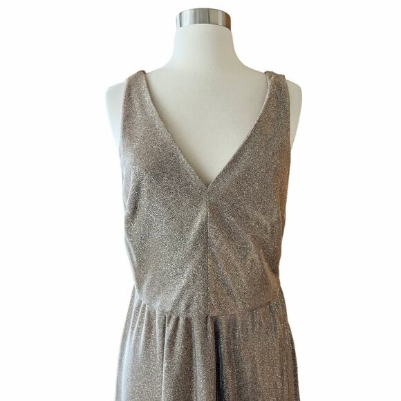 ADDISON EVENING Gold Gown Glitter Metallic Dress Sleeveless V-Neck Formal 8 NWT - Picture 10 of 15